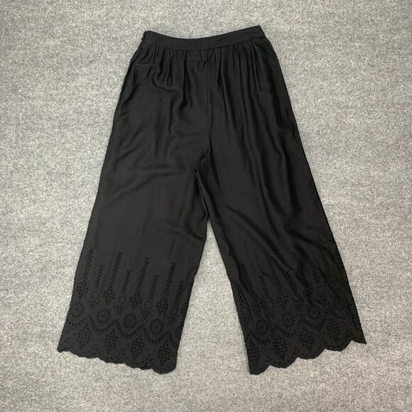 Anthropologie Pants Womens 2T Tall Black Wide Leg Eyelet Crop High Rise Side Zip - Picture 9 of 15